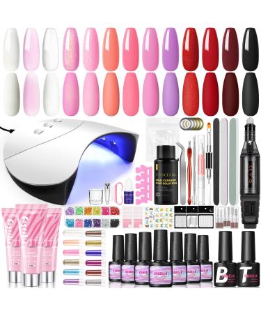 COSCELIA 10PCs Multi -color UV nail polish set with 36W nail dryer 3 colors poly extension gel kit with nail miller Top base Coat and complete manicure accessories for DIY at home and nail salon #0179