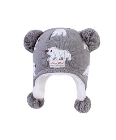 LANGZHEN Toddler Kids Infant Winter Hat Earflap Knit Warm Cap Fleece Lined Beanie for Baby Boys Girls 6-12 Months Polar Bear - Grey