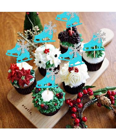 Rsstarxi 24 Pack Ice Skating Cupcake Toppers Glitter Winter Snowflake Ice Sports Theme Cupcake Picks for Skating Theme Baby Shower Kids Birthday Party Cake Decorations Supplies Blue Design 1 Blue - Buy Online on SooperMarket.com