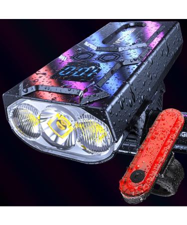 Victagen Bike Lights 8000 Lumen Bike Lights for Night Riding, 3 Cree LED Bike Headlight, Super Bright Bicycle Light with High Beam & Low Beam Light, TypeC Bike Headlight Rechargeable, Free Taillights VTG8 SHIELD