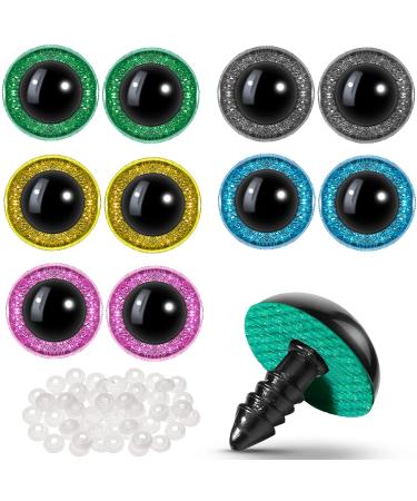 100 Pieces Large Safety Eyes for Amigurumi Stuffed Glitter Animal Eyes Plastic Craft Crochet Eyes for DIY of Puppet Bear Crafts Toy Doll Making Supplies (Brown  Purple  Green  Yellow 20mm) Brown  Purple  Green  Yellow 20...