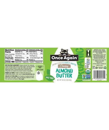 Once Again Organic Lightly Toasted Creamy Almond Butter - 16 oz | Healthy Snacking - Buy Online on SooperMarket.com