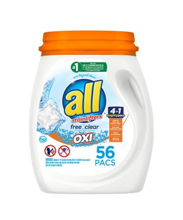 All Mighty Pacs Laundry Detergent With Oxi Stain Removers and Whiteners, Free Clear, Tub, 56 Count 56 Count (Pack of 1)