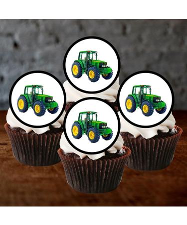24 Green Tractor Edible Cake Topper Farm Party Decorations Tractor Birthday Decorations Farmer Cupcake Toppers Farm Cake Decorations Tractor Gifts For Men Tractor Party Digger Cake Topper - Buy Online on SooperMarket.com
