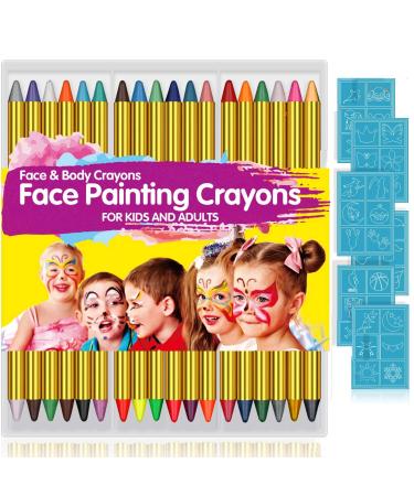 Face Paint Crayons for Kids, 36 Makeup Sticks & 36 Stencils, Professtional Face Painting kit for Halloween or Birthday Party, 6 Fluorescent, 6 Metallic & 24 Classic Colors, Safe for Sensitive Skin
