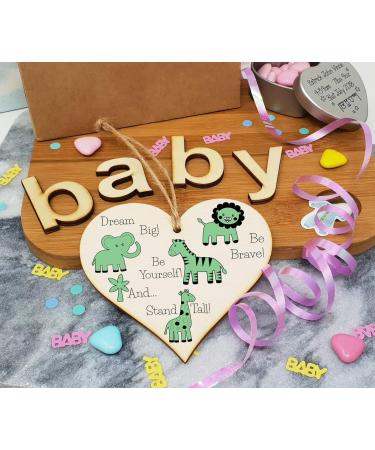 Plum Penguin Handmade Wooden Hanging Heart Plaque: Be Brave, Dream Big, Be Yourself - Green Safari Animals Nursery Wall Decoration - New Baby Gift - Buy Online on SooperMarket.com