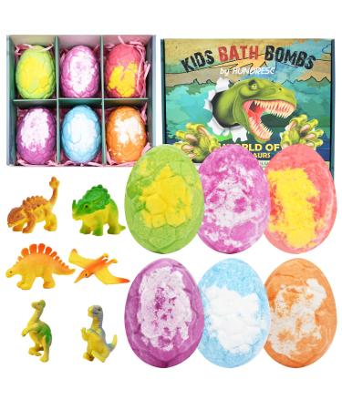 6 Pieces Dinosaur Egg Bath Bombs Set for Kids 100g Each Large Dino Egg Shower Bath Balls Fizzies with Mini Dinosaur Toys Inside for Easter Day Christmas or Birthday Gifts for Boys Girls