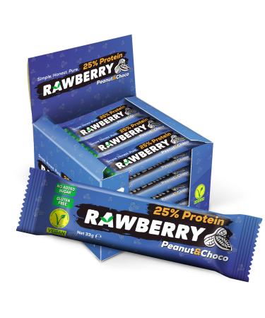 RAWBERRY Peanut & Chocolate Protein Bar No Added Sugar Gluten Free Nut Bar Vegan Snack (15x 33g)