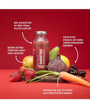 Monastery Kitchen Bio Smoothie - Red Apple Pear & Strawberry | Vegan Superfood Breakfast | 6x250ml Glass Bottles | Local Ingredients - Buy Online on SooperMarket.com