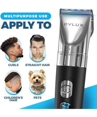 OVLUX Advanced Hair Clipper Kit - Corded/Cordless Ergonomic LED Display Stainless Steel Blades Men's Hair & Beard Styling - 4 Guide Combs & Accessories - Buy Online on SooperMarket.com