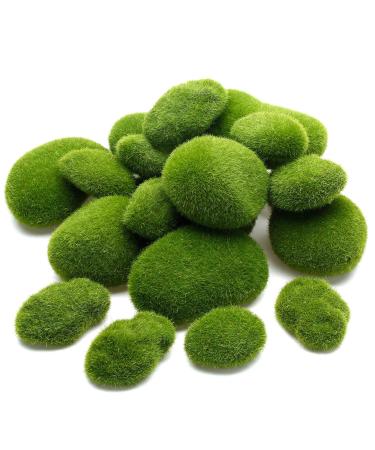 TecUnite 20 Pieces Artificial Moss Rocks Decorative Faux Green Moss Covered Stones (5 Size)