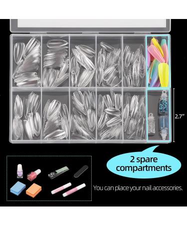 Almond Shaped Nail Tips 500Pcs Clear Acrylic Medium Nails Full Cover with Case for DIY Nail Art 10 Sizes - Buy Online on SooperMarket.com