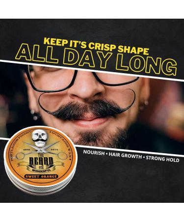 Premium 60ml Moustache Wax and Beard Wax for Strong Hold and Growth Promotion | Moisture Resistant Formula | All Natural Sweet Orange Scent - Buy Online on SooperMarket.com