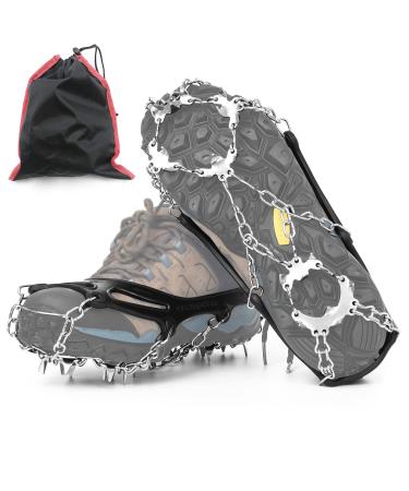 AlwaysGO Crampons Ice Cleats, Snow Grips 19 Micro Spikes Stainless Steel Anti-Slip Mountaineering & ice Climbing crampons for Hiking Boots Shoes Women Men Large