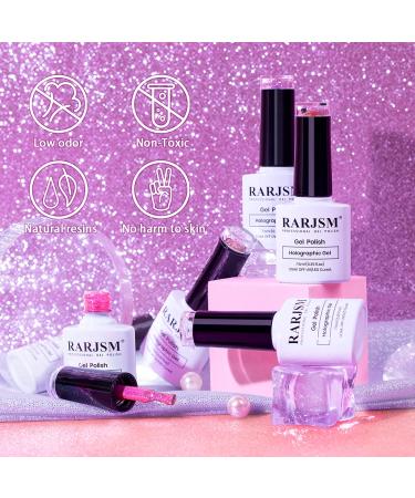RARJSM Holographic Gel Nail Polish Set - Summer Glitter Colors Kit for Salon & Home Manicure - Rose Gold, Hot Pink, Red, Violet, Purple - 6PCS 7.5ML - Buy Online on SooperMarket.com