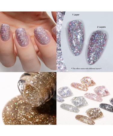 Glitter Nail Polish Set - Reflective Glitter Nail Varnish Sets - 5 Colours Sparkly Shiny Nail Polish Kit - Quick Dry Nail Varnish Gift Sets - No Need Baking Nail Polish for DIY Nail Art Sparkly pink+blue+red+gold+purple - Buy Online on SooperMarket.com