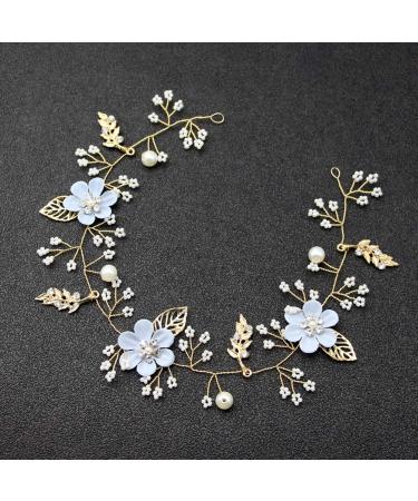 Blue Rhinestone Pearl Flower Alloy Headpiece - Handmade Wedding Hair Accessory for Bride & Bridesmaids - Buy Online on SooperMarket.com