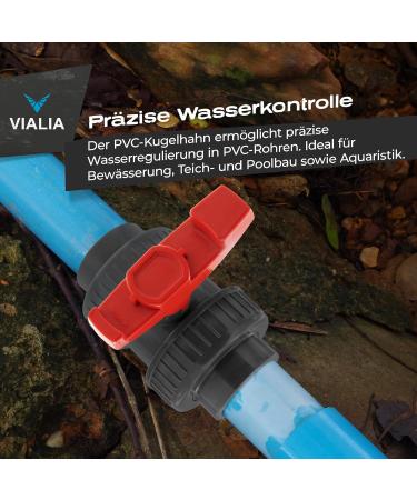 VIALIA 40mm PVC Ball Tap - Double Union Shut-Off Valve for Pool & Pond Construction | Ideal for Aquaristics & PVC Pipe Connections - Buy Online on SooperMarket.com