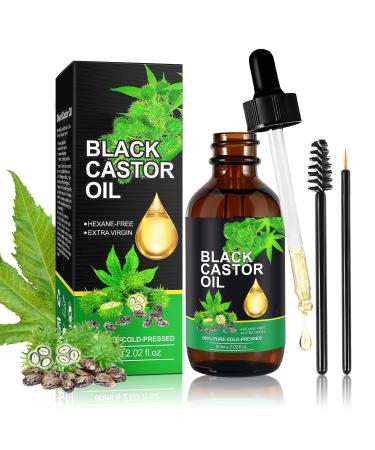Jamaican Black Castor Oil Organic Cold Pressed Unrefined Glass Bottle Pure Natural Castor Oil for Hair Growth Organic Castor Oil for Face Eyelashes and Eyebrows-60 ml