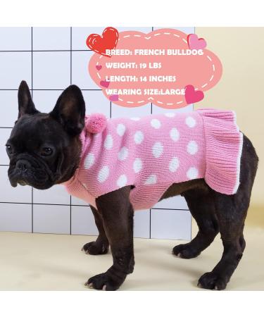 KYEESE Polka Dot Pink Dog Sweater Dress with Leash Hole - Knit Warm Clothes for Small Dogs - Fall/Winter Stylish Pet Apparel (Pack of 1) - Buy Online on SooperMarket.com