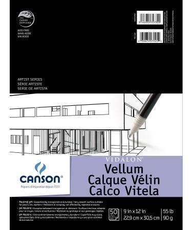 Canson Artist Series Vidalon Vellum Paper  Foldover Pad  9x12 inches  50 Sheets (55lb/90g) - Artist Paper for Adults and Students 9X12