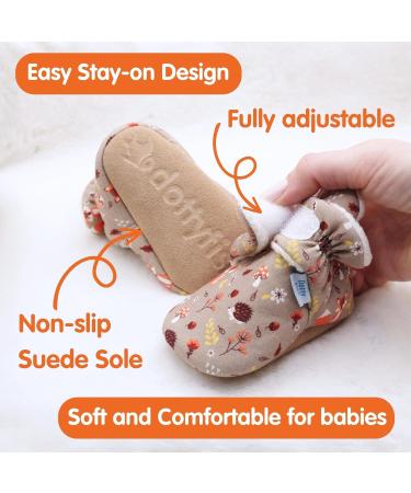 Dotty Fish Cotton Baby Booties | Suede Sole, Fleece Lining, Non-Slip Pram Shoes | Stay On Slippers for Boys, Girls, Unisex | Winter First Shoes (12-18 Months, Brown Woodland Animals) - Buy Online on SooperMarket.com
