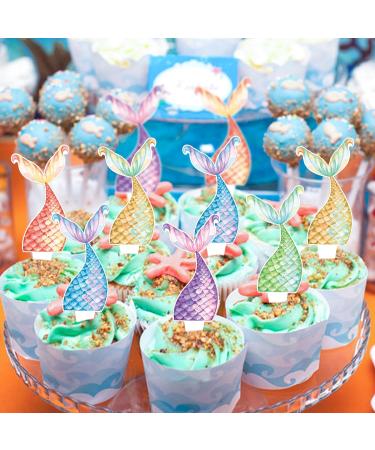 Cyodoos 25Pcs Mermaid Tails Cupcake Toppers Mermaid Tail for Mermaid Party Decoration Baby Shower Party Supplies (two-sided) - Buy Online on SooperMarket.com