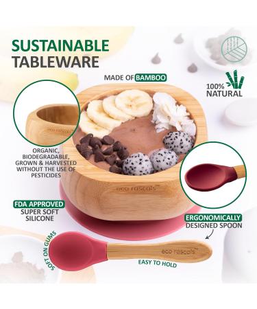 Eco Rascals Natural Bamboo Baby/Toddler Bowl & Spoon Set | Suction Base | BPA Free (Red) | Weaning Feeding Set - Buy Online on SooperMarket.com