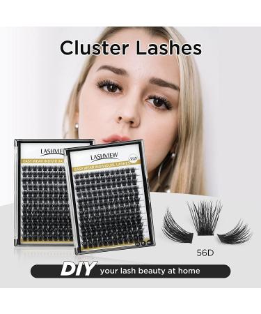 LASHVIEW DIY Lash Extension Cluster Lashes 0.10mm 56D 9-14mm Mixed Reusable - Soft, Lightweight Wide Band Lash Cluster Kit - Buy Online on SooperMarket.com