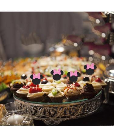 Arthsdite 24Pcs Mouse Inspired Cupcake Toppers with Pink Bow Black Glitter Mouse Cake Decorations for Baby Shower Wedding Kids Birthday Party Cake Decorations Supplies - Black Glitter - Buy Online on SooperMarket.com