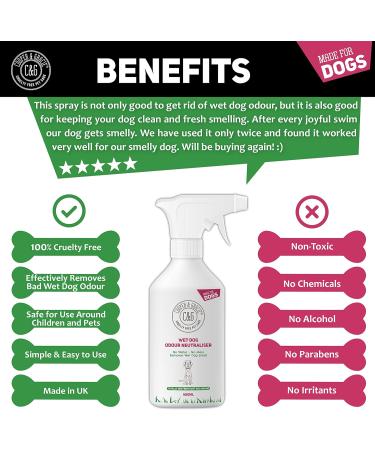 Wet Dog Odour Neutraliser 500ml | Waterless Ourdour Eliminator | Rinse Free Deodoriser Spray | Pleasant Smelling Dog Ingredients |100% Cruelty Free - Buy Online on SooperMarket.com