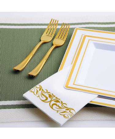 LEKOCH 100 Pcs Disposable White Napkins with Gold Design - Premium Air Laid Fabric-like Napkins for Weddings - 43x30 cm Luxury Party Supplies - Buy Online on SooperMarket.com