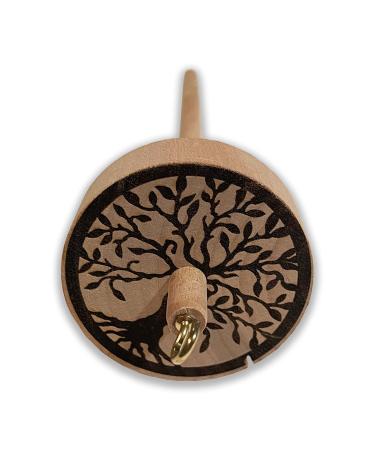 Happy Classy Drop Spindle Maple Top Whorl Spinning Smooth Finish Mandala Tree of Life #6