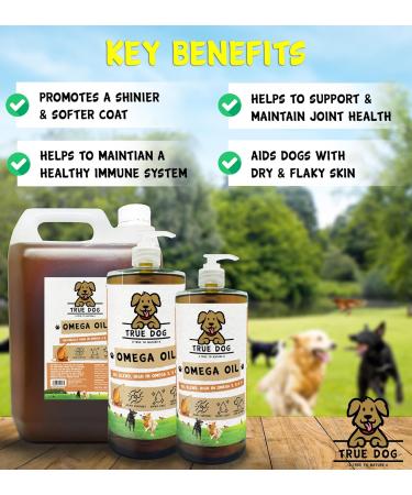 True Dog Premium Omega Oil High Grade Omega 3 6 & 9 supplement for Dogs & Cats | Hemp & Flaxseed Blend Joint Mobility Skin & Coat Support (1ltr) - Buy Online on SooperMarket.com