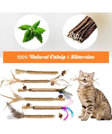 Zuimei 6 Pack Silvervine Chew Sticks Kitten Teething Toys Natural Cat Teeth Nip Cleaning Teeth Chew Catnip Toys with Bells and Feathers for Cat Teeth Cleaning Kitten Teething and Stress Release - Buy Online on SooperMarket.com