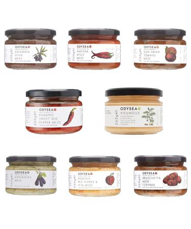 Odysea Meze Pick N Mix - Choose From 7 Flavours | Aubergine Red Pepper & Feta Kalamata Olive Sun Dried Tomato Brushshetta Roasted Red-Pepper Harissa Spicy - Pack of 2