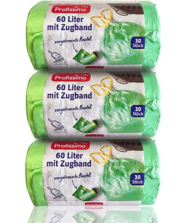 Profissimo Drawstring Garbage Bags 60L - Tear-Resistant & Liquid-Tight 90 Pieces (Pack of 3) - Affordable & Durable Waste Disposal Solutions - Buy Online on SooperMarket.com