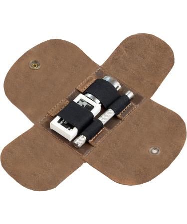 Handmade Leather Razor Case - Bourbon Brown Razor Accessories | Classic Grooming Kit (4.92x2.9x0.79 in) - Buy Online on SooperMarket.com