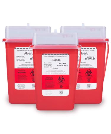 Sharps Container for Home Use and Professional 1 Quart (3-Pack) by Alcedo | Biohazard Needle and Syringe Disposal | Small Portable Container for Travel 1 Quart 3