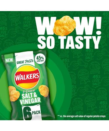 Walkers Less Salt Dash of Salt & Vinegar 6pk Green - Buy Online on SooperMarket.com