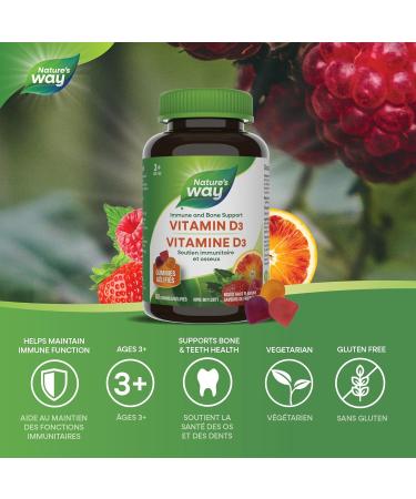 Nature's Way Vitamin D Gummies - Immune and Bone Support - 1000 IU Vitamin D3 per gummy - Strawberry Peach and Mango Flavoured Gummies - 60 Gummies - Buy Online on SooperMarket.com