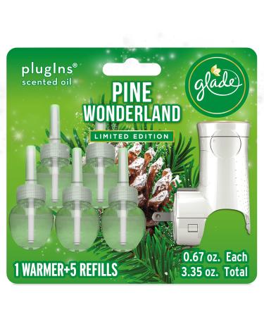 Glade PlugIns Refills Air Freshener Starter Kit Scented and Essential Oils for Home and Bathroom Pine Wonderland 3.35 Fl Oz 1 Warmer + 5 Refills Pine Wonderland Starter Kit