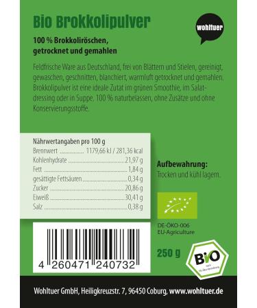 Wohltuer Organic Broccoli Powder - 250g Fresh Ground Superfood from Germany | International Shipping - Buy Online on SooperMarket.com