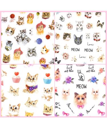 PHOGARY Cat Nail Stickers - 8 Sheets Nail Art Decals for Women & Girls | Perfect for False Nails & Manicure Gifts - International Shipping Available - Buy Online on SooperMarket.com