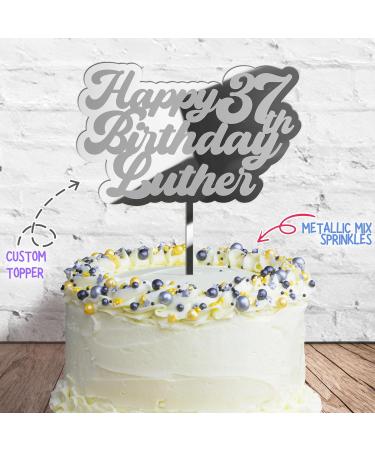 Cakeshop Cake Decoration Pack | Happy Birthday Premium 3mm Mirror Acrylic Plastic Cake Topper Sign & 25g Party Pack of Cake Sugar Sprinkles | Custom Name & Age Cake Decorations (Silver) Prime Mirror Acrylic: Silver - Buy Online on SooperMarket.com