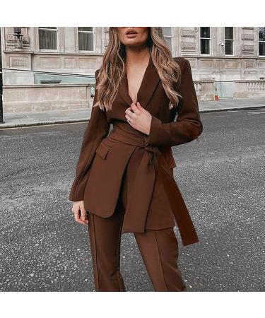 Women's Brown Business Suit Set | Slim Fit Blazer & Pants | Office Outfit for Work | Large Size - Buy Online on SooperMarket.com