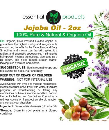 ELP Pure Jojoba Oil 2oz - 100% Pure & Natural | Best for Skin & Hair - International Shipping Available - Buy Online on SooperMarket.com