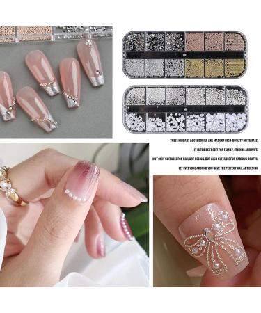 3D Nail Charms 2 Boxes Multi-Shape Nail Art Charms Nail Rhinestones Flat Nail Pearls Gold Silver Caviar Beads Crystal Nail Gems for Nail Art Decoration DIY Crafts (F) - Buy Online on SooperMarket.com