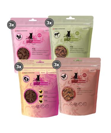 Catz Finefood MEZT Cat with Cat with Crispy strips of meat - Cat snack mix of grain -free without sugar grilled and dried - different varieties (12 x 45g) Mix: 4 varieties