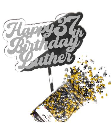 Cakeshop Cake Decoration Pack | Happy Birthday Premium 3mm Mirror Acrylic Plastic Cake Topper Sign & 25g Party Pack of Cake Sugar Sprinkles | Custom Name & Age Cake Decorations (Silver) Prime Mirror Acrylic: Silver